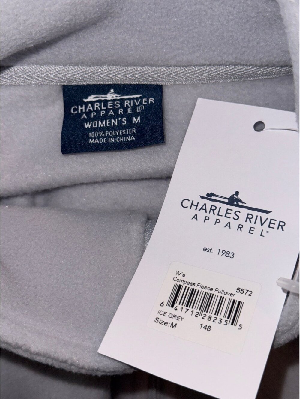Charles River Apparel Compass Fleece Pullover Quarter Zip Ice Grey Medium NWT So - Picture 3 of 4